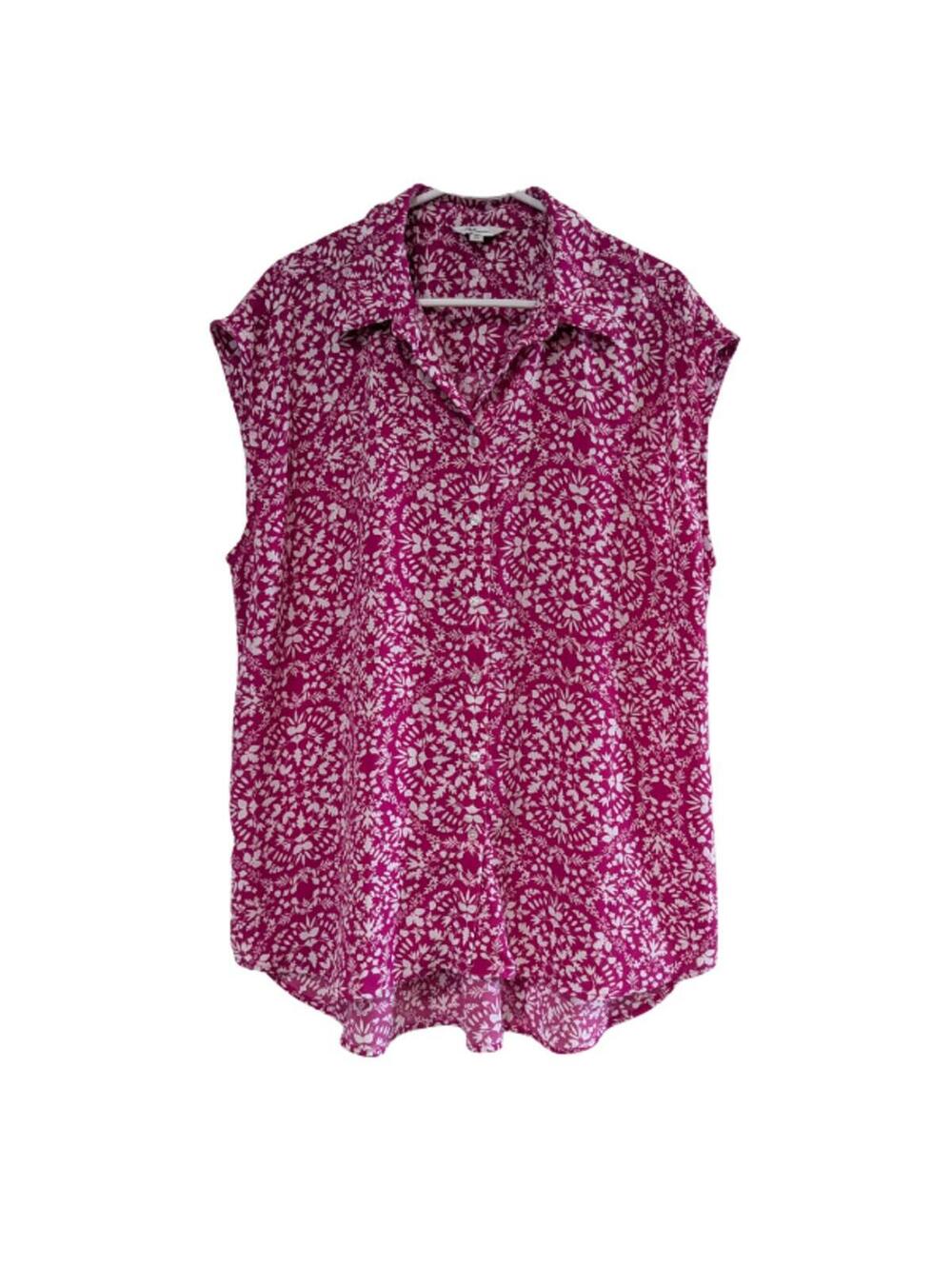 Reitmans Women's Sleeveless Floral Blouse, Pink White, Size XL, Button Front